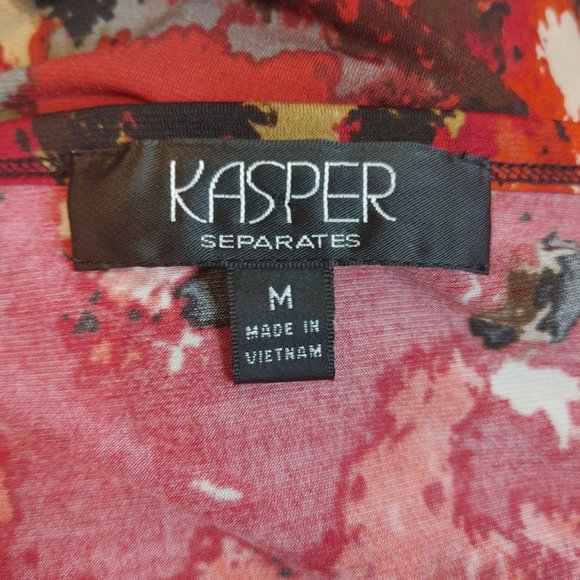 Kasper Separates Women's Red Abstract Pattern Scoop Neck Cap Sleeve Top M - Picture 3 of 4
